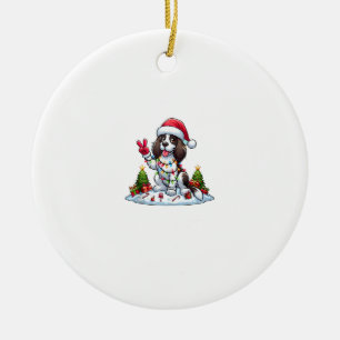 Peace Hand English Springer Spaniel Christmas Dog Ceramic Ornament