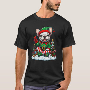 Peace Hand French Bulldog Elf Christmas Womens Men T-Shirt