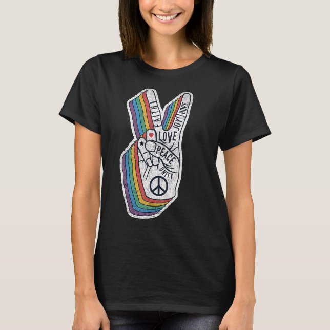 Peace Hand Gesture With Words Peace Sign 2 T-Shirt (Front)