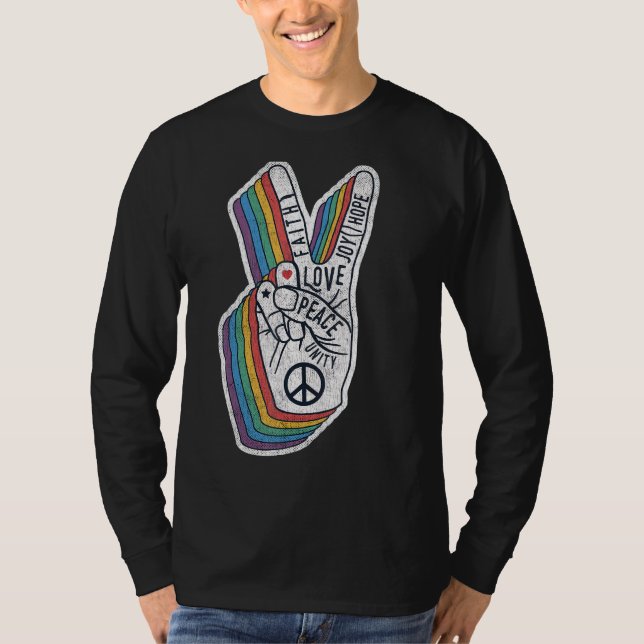 Peace Hand Gesture With Words Peace Sign 2 T-Shirt (Front)