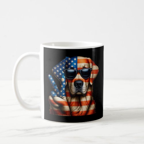 Peace Hand Golden Retriever Dog American Flag USA  Coffee Mug