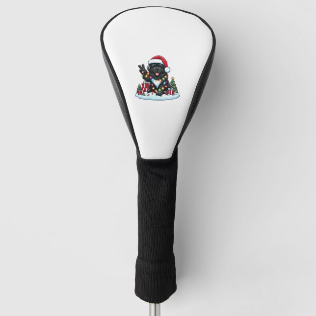 Peace Hand Newfoundland Dog Christmas Lights Women Golf Head Cover (Front)