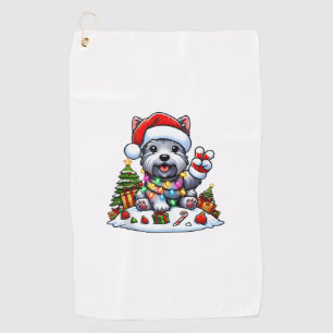 Peace Hand Scottish Terrier Christmas Lights Women Golf Towel