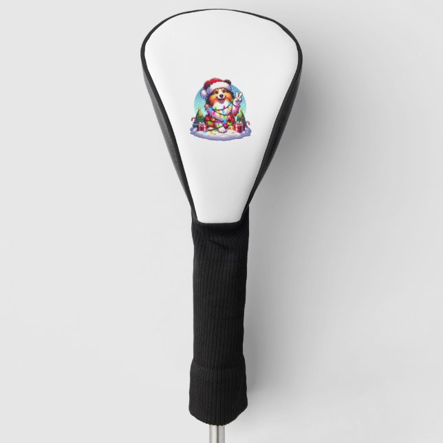 Peace Hand Shetland Sheepdog Christmas Lights Wome Golf Head Cover (Front)