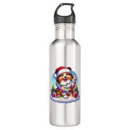Peace Hand Shetland Sheepdog Christmas Lights Wome Stainless Steel Water Bottle