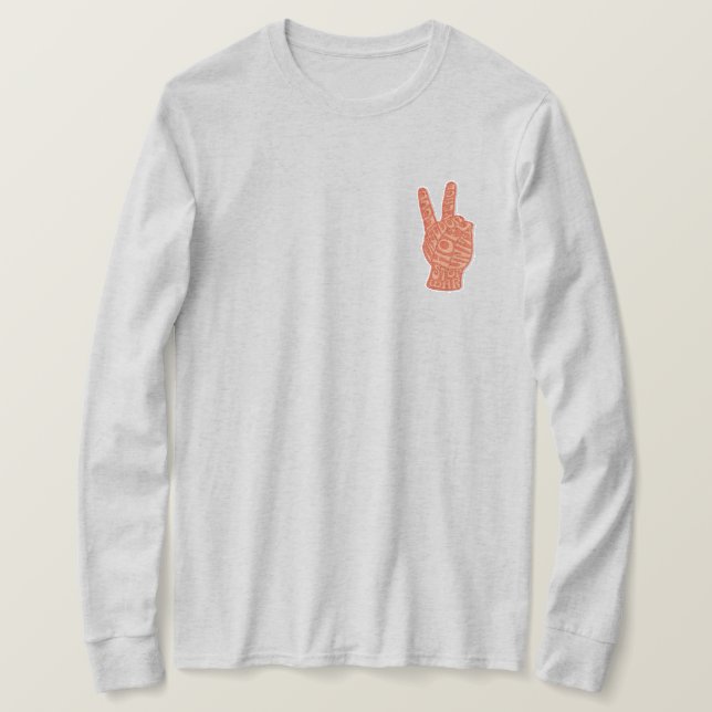 Peace Hand Sign Embroidered Style – Love Freedom  T-Shirt (Design Front)