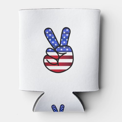 Peace Hand Sign in American Flag Can Cooler