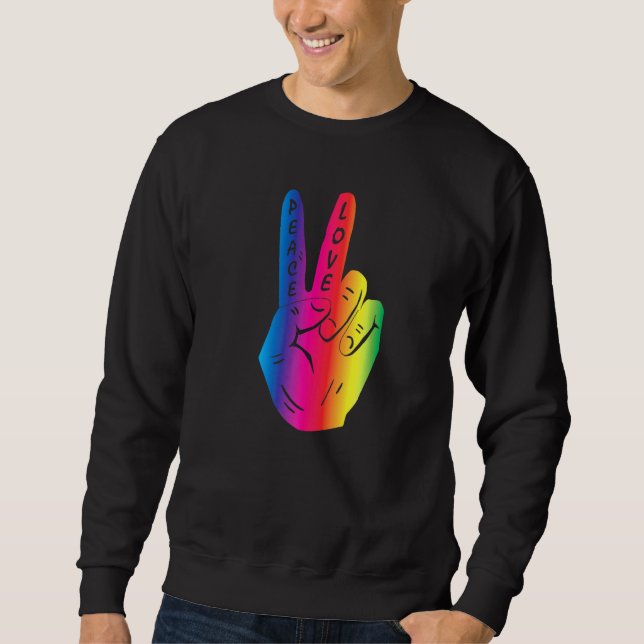 Peace Hand Sign Love Rainbow Hippy Retro 70s 60s L Sweatshirt (Front)