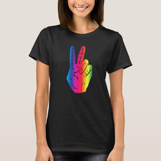 Peace Hand Sign Love Rainbow Hippy Retro 70s 60s L T-Shirt (Front)