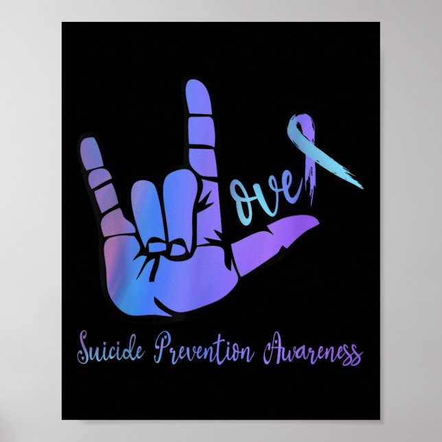 Peace Hand Sign Love Ribbon Suicide Prevention Awa (Front)