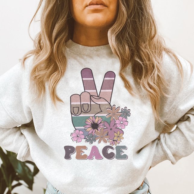 Peace Hand Sign Retro 70s Floral Daisy  Sweatshirt (Creator Uploaded)