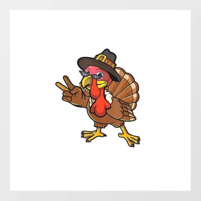 Peace Hand Sign Thankful Turkey Thanksgiving  Floor Decals (Front)