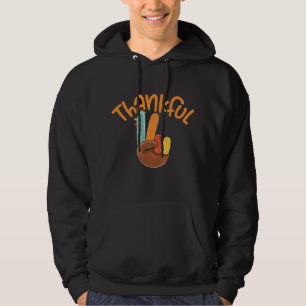 Peace Hand Sign Thankful Turkey Thanksgiving T-Shi Hoodie