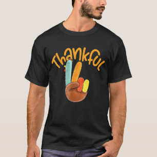 Peace Hand Sign Thankful Turkey Thanksgiving T-Shirt