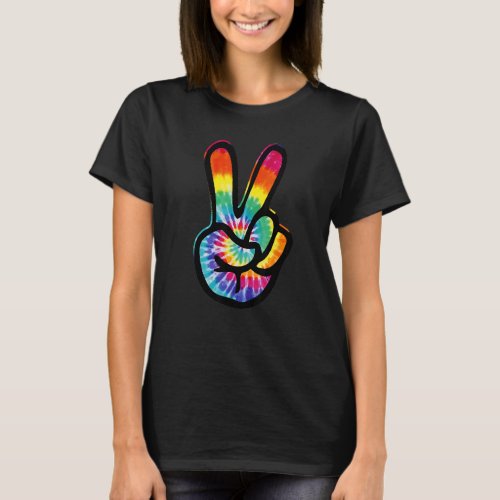 Peace Hand Sign Tie Dye Hippie Costume 60s 70s T_Shirt