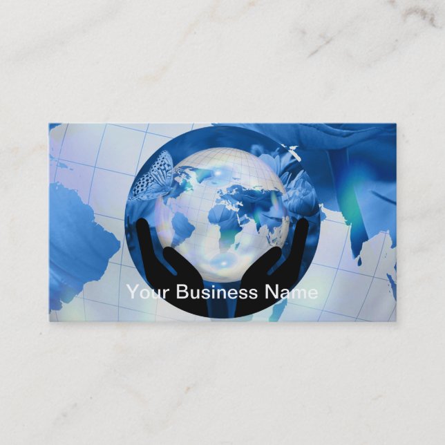 Peace Hands Holding Earth Butterfly Flowers Business Card (Front)