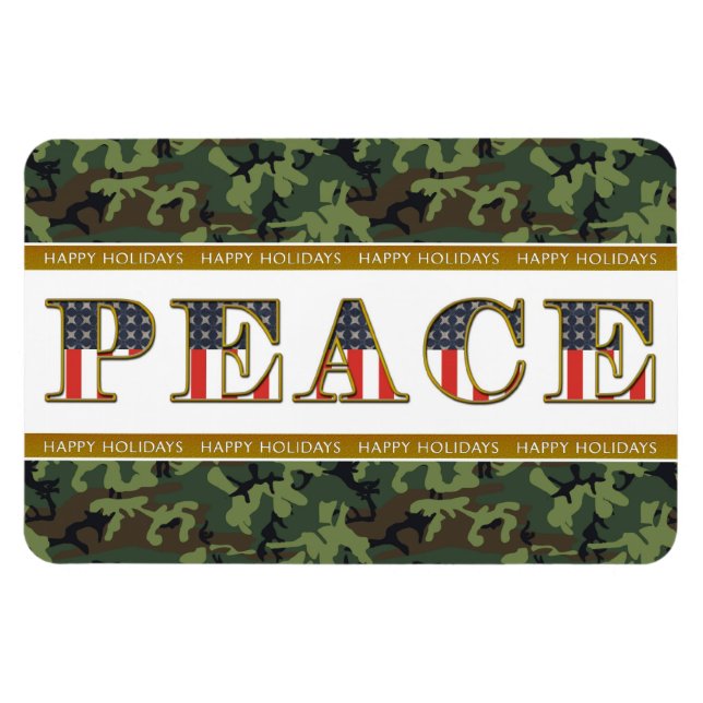 Peace Happy Holidays Camo Square Magnet (Horizontal)