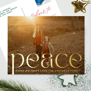PEACE happy holidays text photo merry christmas Foil Holiday Postcard