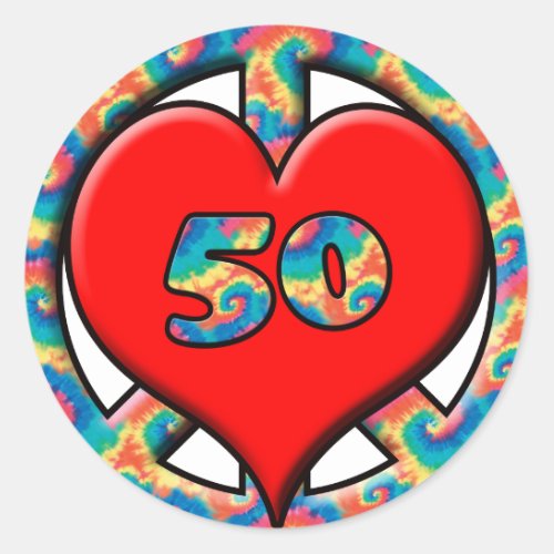 Peace Heart 50 Classic Round Sticker