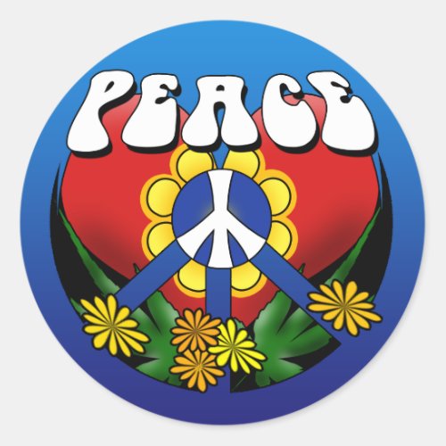 Peace Heart Flower Classic Round Sticker