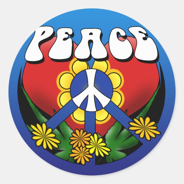 Peace Heart Flower Classic Round Sticker (Front)