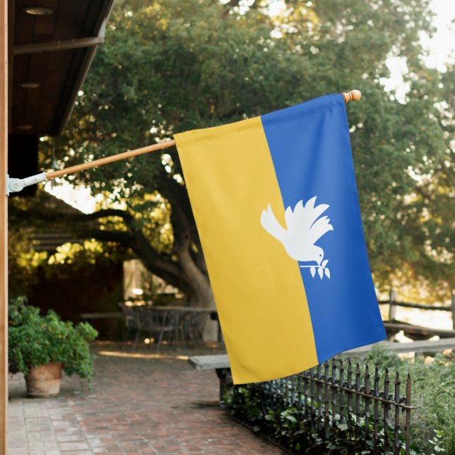 Peace Heart Love I Stand With Ukraine  House Flag (In SItu)