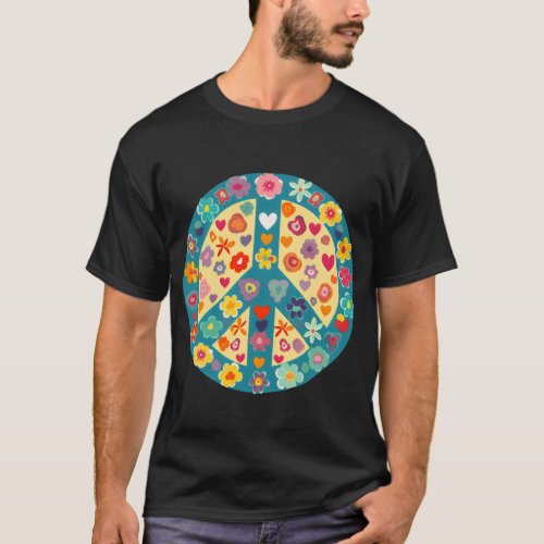 Peace Heart Sign Lovers Art Hippie Groovy Vibes T_Shirt