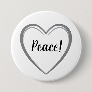 Peace Heart Simple Gray Logo Graphic on White Button