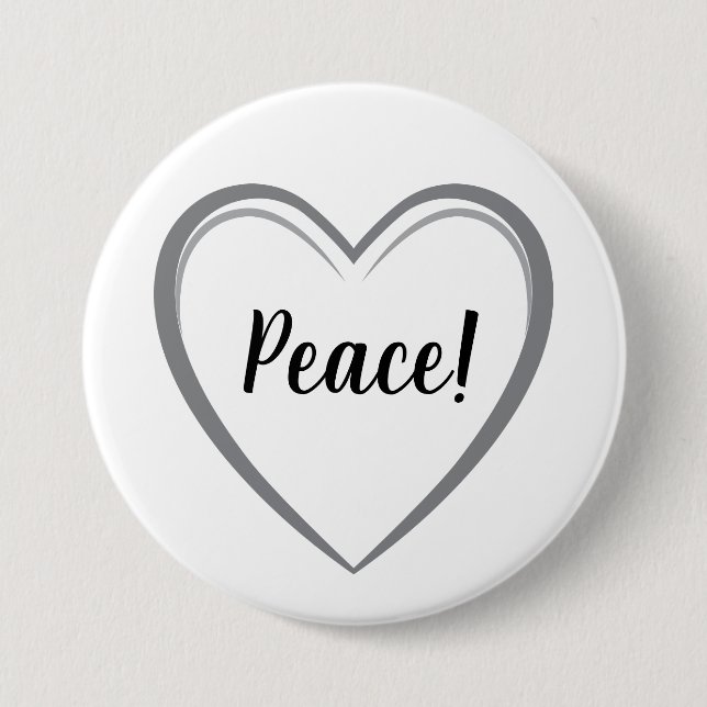 Peace Heart Simple Gray Logo Graphic on White Button (Front)