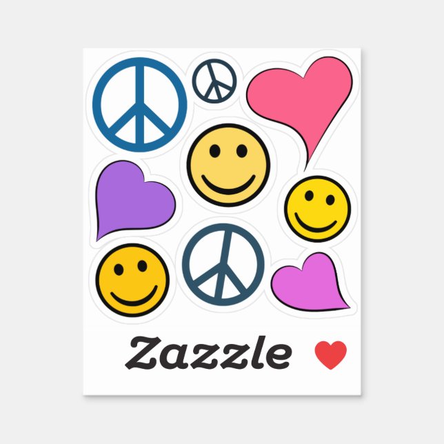 Peace Hearts Happy Faces Sticker (Sheet)