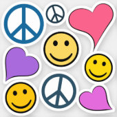 Peace Hearts Happy Faces Sticker (Front)