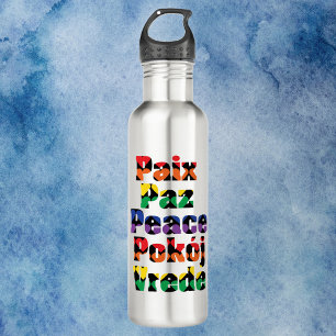 Peace Hearts Rainbow Pattern Stainless Steel Water Bottle