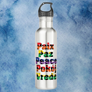 Peace Hearts Rainbow Pattern Stainless Steel Water Bottle