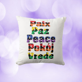 Peace Hearts Rainbow Typography Throw Pillow