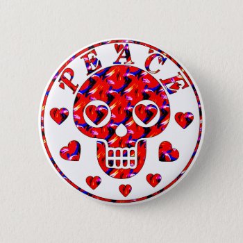 Peace Hearts Skull Button by orsobear at Zazzle