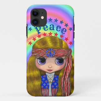 Peace Hippie Chick Stars & Stripes Cute Doll iPhone 11 Case