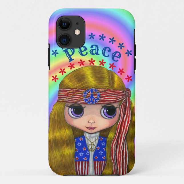 Peace Hippie Chick Stars & Stripes Cute Doll Case-Mate iPhone Case (Back)