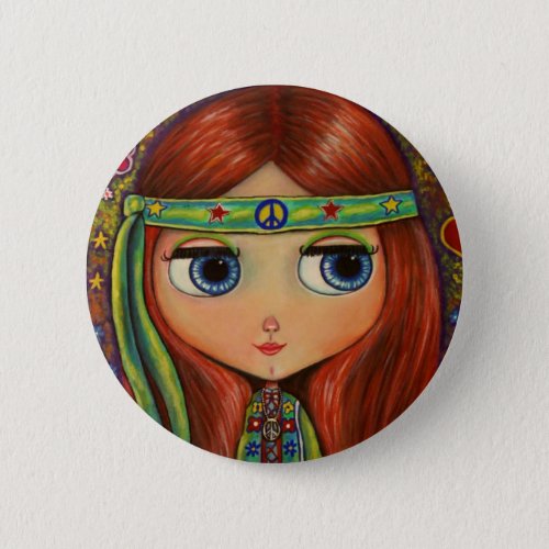 Peace Hippie Doll Button