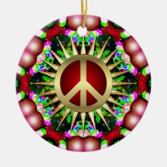 Peace Hippie Hexagon Christmas Ceramic Ornament