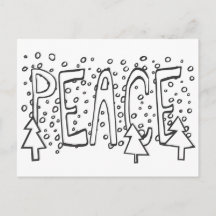 Peace Holiday Card, Color-It-Yourself, Snowy Pine 