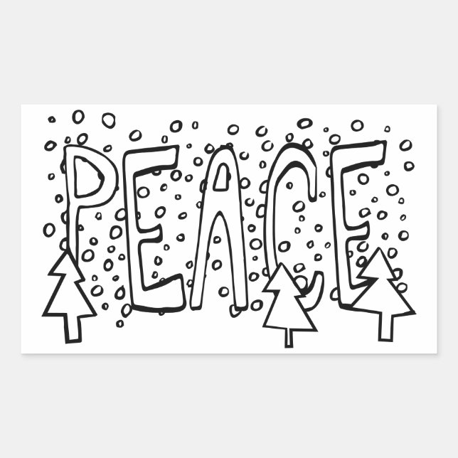 Peace Holiday Color-It-Yourself Snowy Pine  Rectangular Sticker (Front)