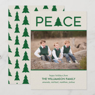 Peace Holiday Tree Custom Photo Beige Green Card