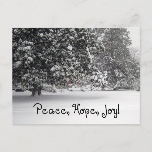 Peace hope and joy holiday postcard