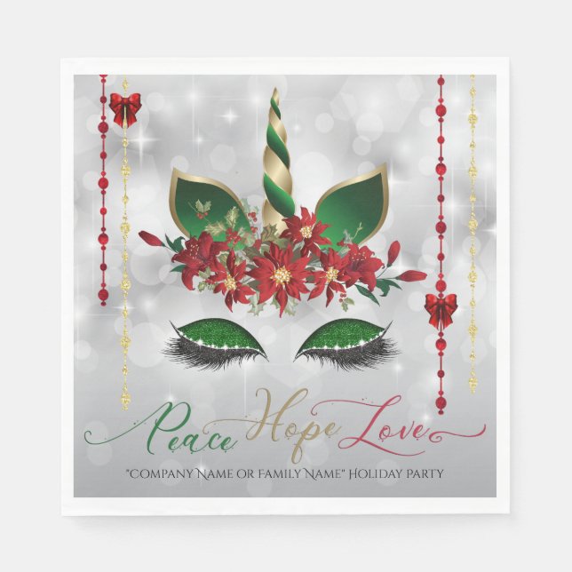Peace Hope and Love Holiday Unicorn Napkins (Front)