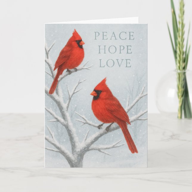 Peace, Hope and Love Red Bird Card (Front)