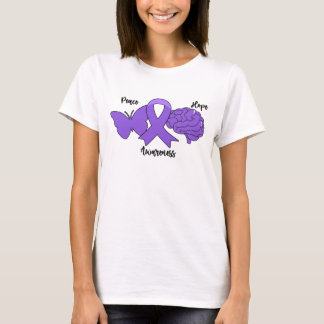 PEACE HOPE AWARENESS Purple Ribbon Brain T-Shirt