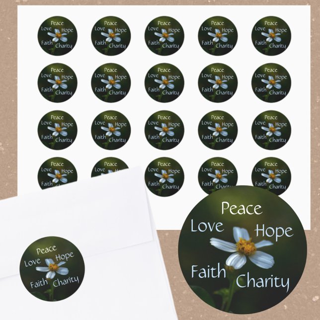 Peace Hope Charity Love Faith Daisy Classic Round Sticker (Creator Uploaded)