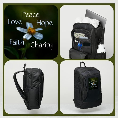 Peace Hope Charity Love Faith Daisy Port Authority Backpack