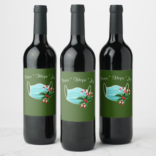 Peace Hope Joy Mask & Candy Canes Wine Label (Bottles)