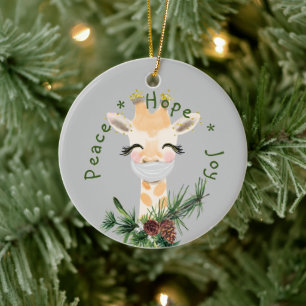 Peace Hope Joy Masked Giraffe Ceramic Ornament